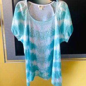 🌞Sheer mint green & white summer shirt